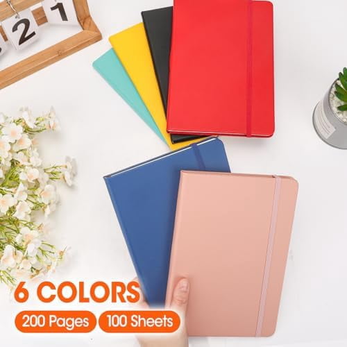 6 Pack Lined Journal Notebook for Work, 200 Pages, Medium 5.5" x 8.3", A5 College Ruled Notebook, 6 Colors, Hardcover Journaling Notebooks for Writing, Note Taking