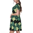 thumbnail image 2 of Fotbe Green Squares Vestido Largo de Moda para Mujer, Vestido Tipo Camiseta con Manga Corta y Estilo Casual a Rayas y Bloques de Color, 2 of 6