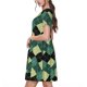 thumbnail image 2 of Fotbe Green Squares Vestido Largo de Moda para Mujer, Vestido Tipo Camiseta con Manga Corta y Estilo Casual a Rayas y Bloques de Color, 2 of 6