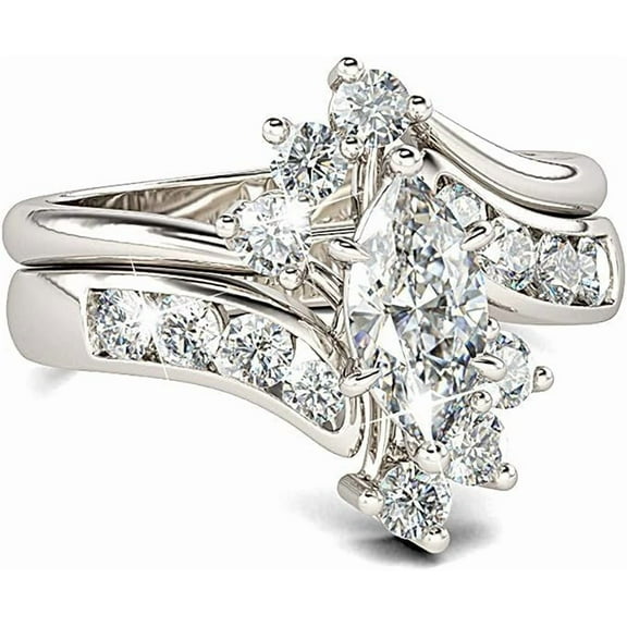 Rag Jewels 2.10 Ct Marquise Cut White Diamond Engagement Wedding Thanksgiving Christmas Bridal Ring Set 14K White Gold Plated 925 Sterling Silver For Women's -4.5