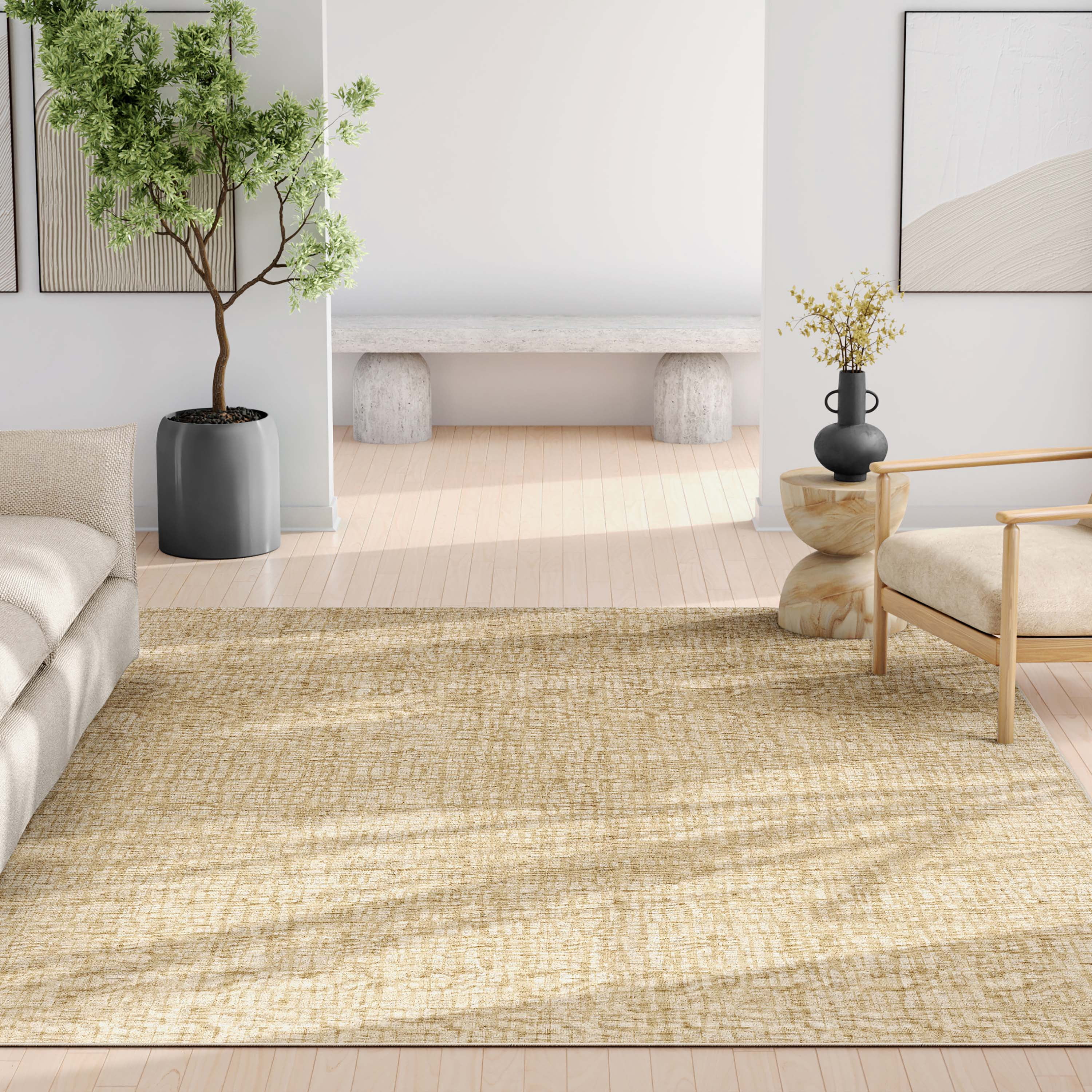 Well Woven Abstract Nightscape Modern Geometric Flat-Weave Beige 5'3" x 7'3" Area Rug