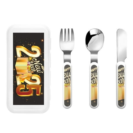 

Bingfone Happy New Year 2025 Print Toddler Utensils Kids Silverware 3pcs Safety Stainless Steel Toddler Fork Spoon Knife Set Children Flatware Set