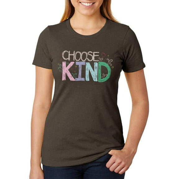 Anti-Bully Choose Kind Sketch Juniors Soft Heather T Shirt Heather Brown MD