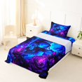 thumbnail image 5 of Homewish Glowing Skull Twin Sheets,Flowers Butterfly Bedding,Purple Navy,Halloween Bed Set,3-Piece,1 Fitted Sheet and 1 Pillowcase, 5 of 6