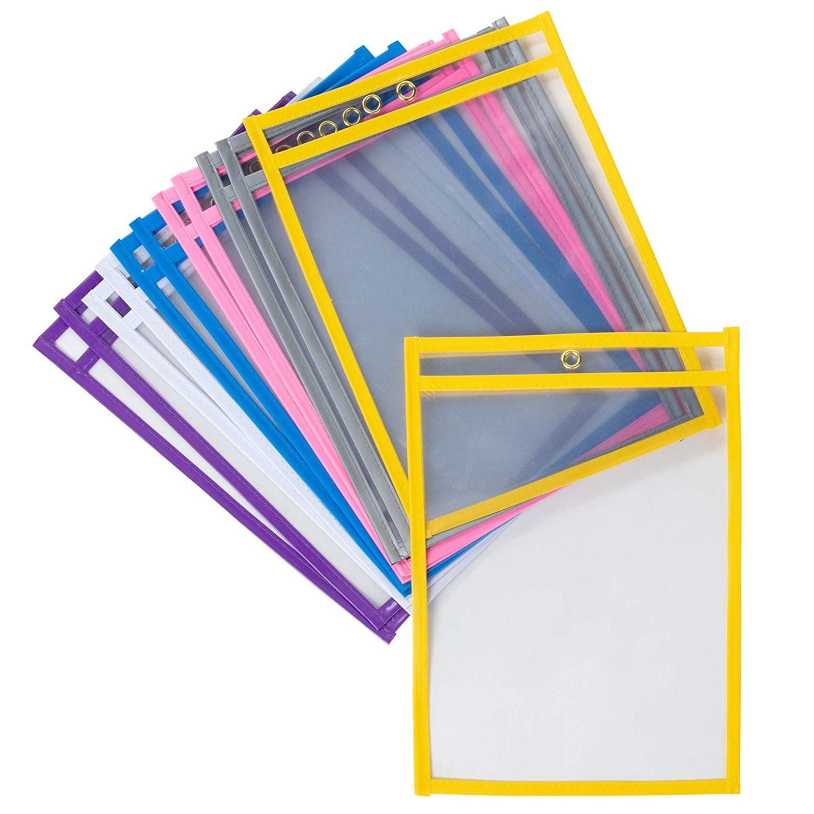 Dry Erase Pockets - 12-Pack Reusable Plastic Sheet Protectors, Shop Ticket Holders for Office, Classroom, School, Education Supplies, 2 of Each 6 ...