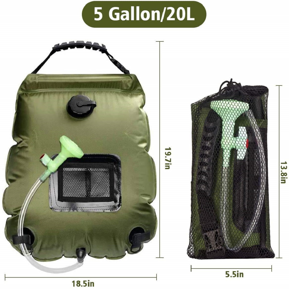 5 Gal/20L Solar Heating Camping Shower Bag for Beach Swimming Hiking Travel 