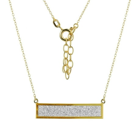 18k Gold Plated Sterling Silver Horizontal Glitter Bar Necklace, 16+2