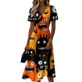 thumbnail image 2 of Womens Halloween Dress Pumpkin V Neck Spider Fall Wedding Guest Dress Skeleton Short Sleeve Funny Wrap Dresses 2XL, 2 of 5