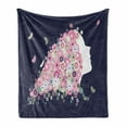 thumbnail image 1 of Floral Soft Flannel Fleece Throw Blanket, Side Portrait of a Female with Blooming Flowers and Butterflies, Cozy Plush for Indoor and Outdoor Use, 70" x 90", Multicolor, by Ambesonne, 1 of 5
