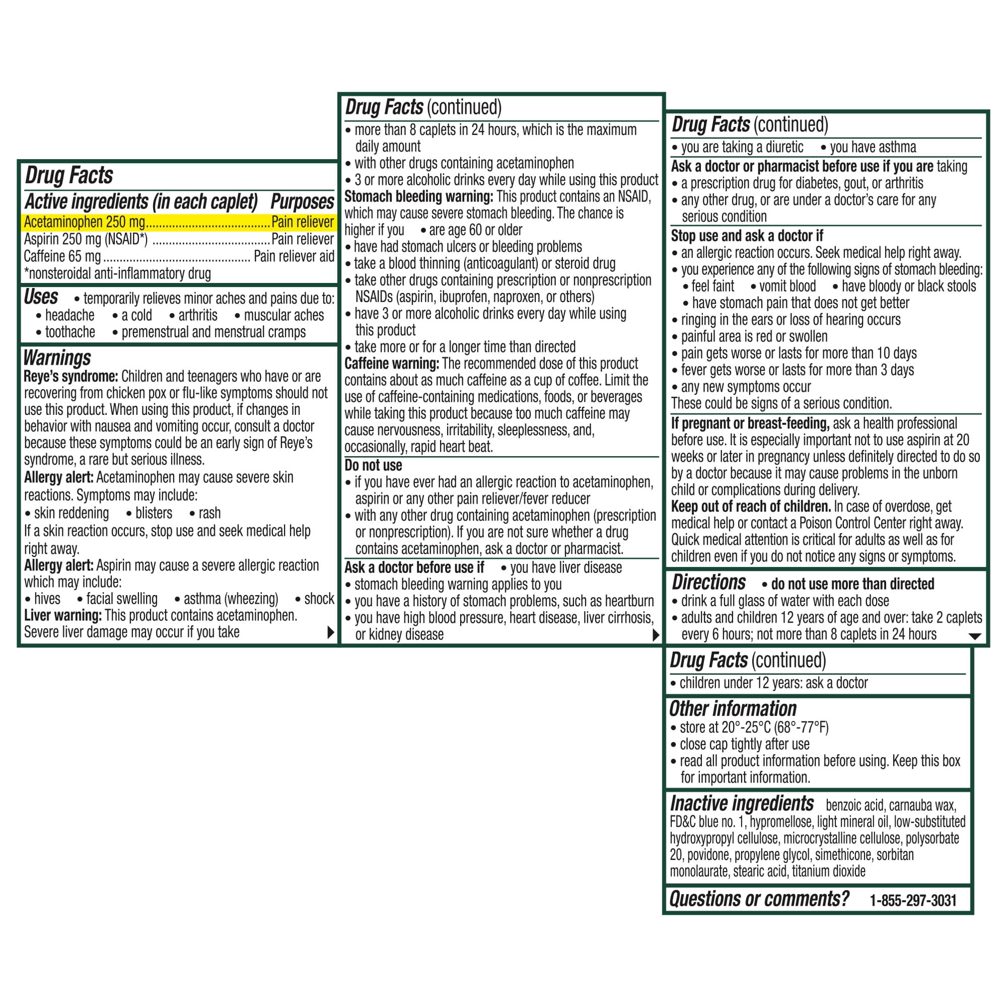 Excedrin Extra Strength Caplets for Headache Pain Relief, Acetaminophen 250Mg, Aspirin 250Mg, Caffeine 65Mg, Pain Reliever, 24 Count