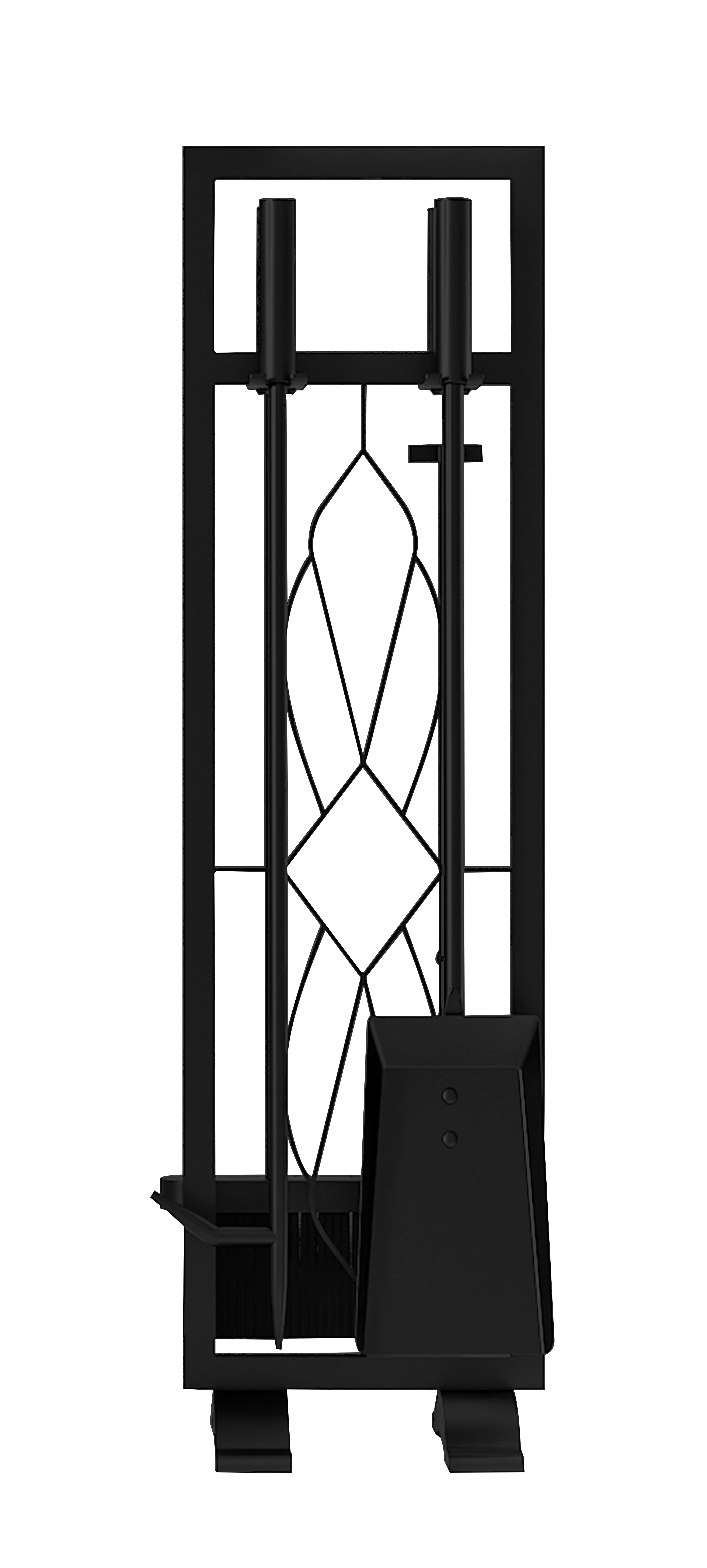 Fire Beauty 5-Piece Black Wrought Iron Fireplace Tools Set, Heavy Duty Fireside Accessories Kit with Stand, Indoor Wood Stove Fire Pit Tool Holder