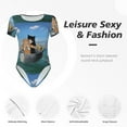 thumbnail image 4 of KLL Women 's Crew Neck Bodysuit Jumpsuits Two Brave Cats Are Floating On The Sea Iceberg Print Short onesies Stretch T Shirts, 4 of 7