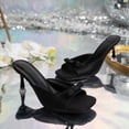 thumbnail image 3 of Xucatan Women's Clear Heel Mules, Peep Toe Bow Detail Slingback Pumps, Open Back Acrylic High Heels, Versatile Summer Evening Party Footwear Gift, 3 of 9