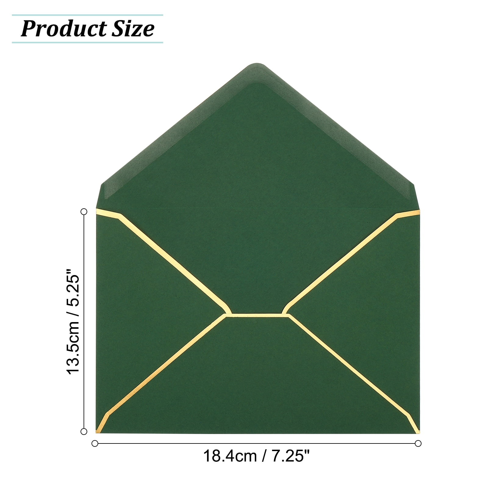 Unique Bargains A7 Envelopes Card V Flap Envelopes with Gold Border for Gift Cards Dark Green, Gold