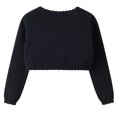 thumbnail image 2 of HWJAD Long Sleeve 3D Flower Bolero Shrug for 1-14Y Girls Toddler Kids One Button Closure Cardigan Knit Sweater Cropped Cover Up Coat, 2 of 7