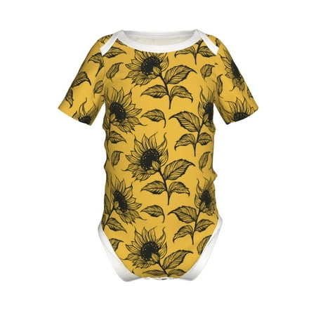

Lukts Autumn Sunflower Print Baby Short Sleeve Romper Onesie for Newborn Baby Boys and Girls-12 Months