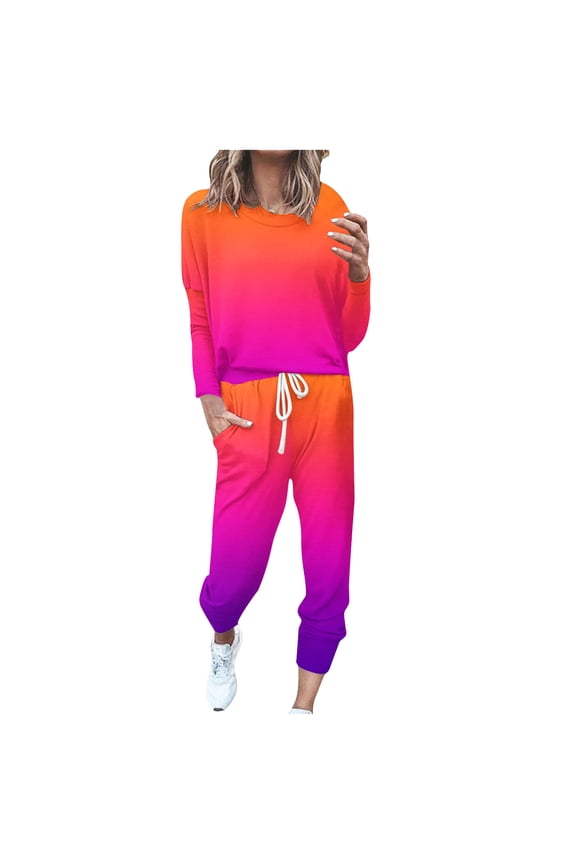 Sweatsuit Sets for Women 2pcs Sets Jogger Set Casual 2 Piece Outfit Solid Color Sweatshirts Pullover Tops Long Tracksuits with Pockets