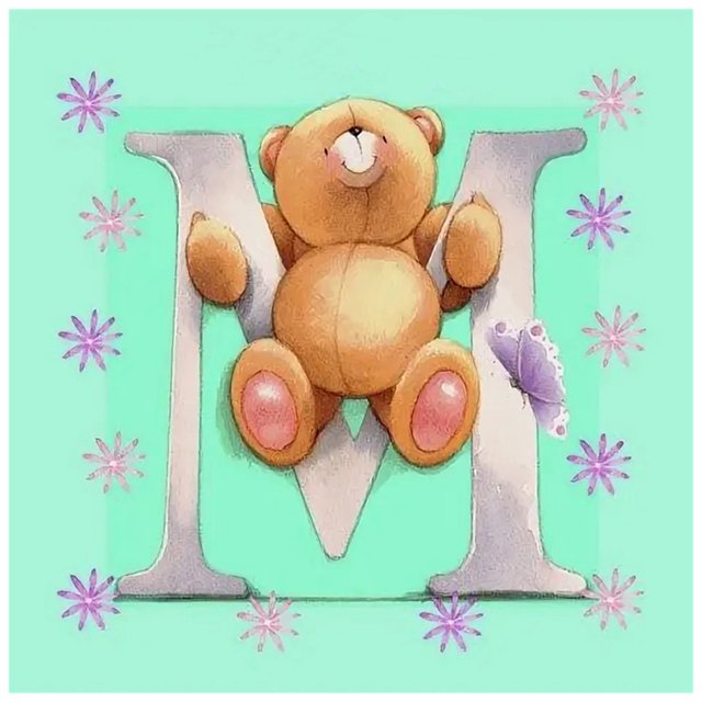 Cuadros Decorativos Diamante pintura letra oso 5D DIY taladro completo redondo arte de dibujos animados (B1066) Wdftyju embutido en tela