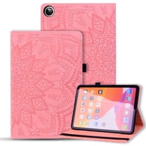 ELEHOLD Multi-Functional Flip Leather Case for Samsung Galaxy Tab A9 Plus 2023 with Embossed Flower Card Slots Holders Kickstand Anti-Scratch Shockproof Business Men Women Case - Pink