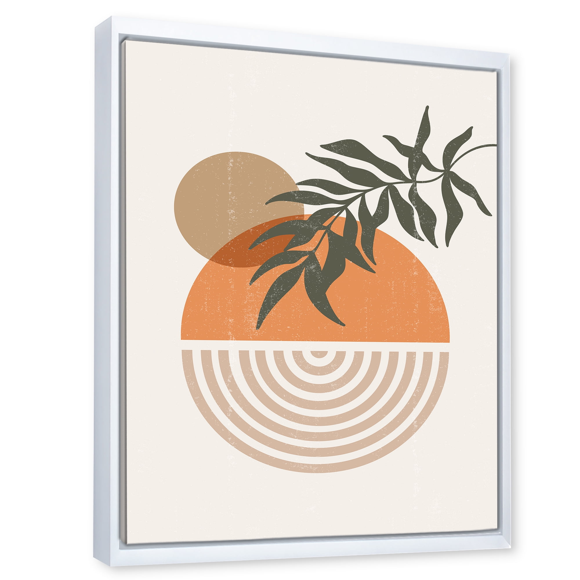 Designart 'Abstract Geometrical Moon and Sun With Leaf I' Modern Framed Canvas Wall Art Print