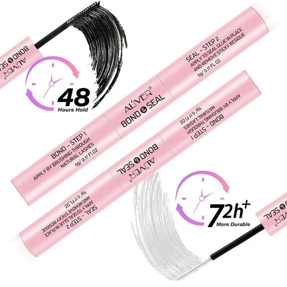 Aliver Lash Bond and Seal, 2 in 1 DIY Eyelash Extension Adhesive Lash Glue, Super Strong Hold 72 Hours Waterproof, 2 Pack (Pink)