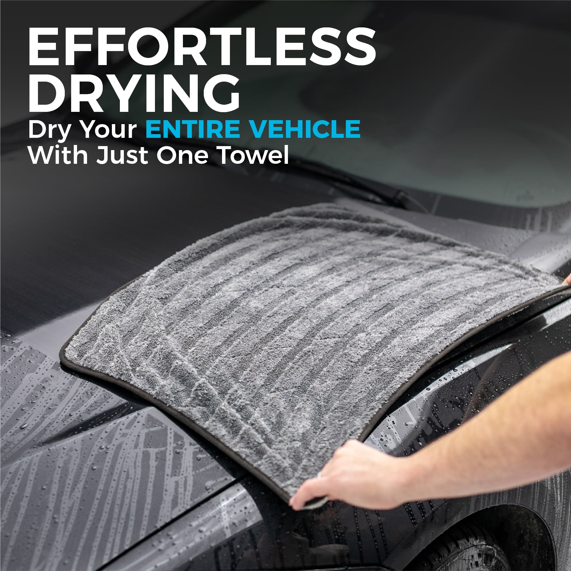The Rag Company - The Gauntlet - Car Drying Towel - 70/30 Blend Premium Microfiber, 900gsm, 20in x 30in, Ice Grey + Grey
