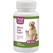 PetAlive Skin and Coat Tonic - All Natural Herbal Supplement for Cat and Dog Skin Health and Shiny, Glossy Coats - 60 Veggie Caps