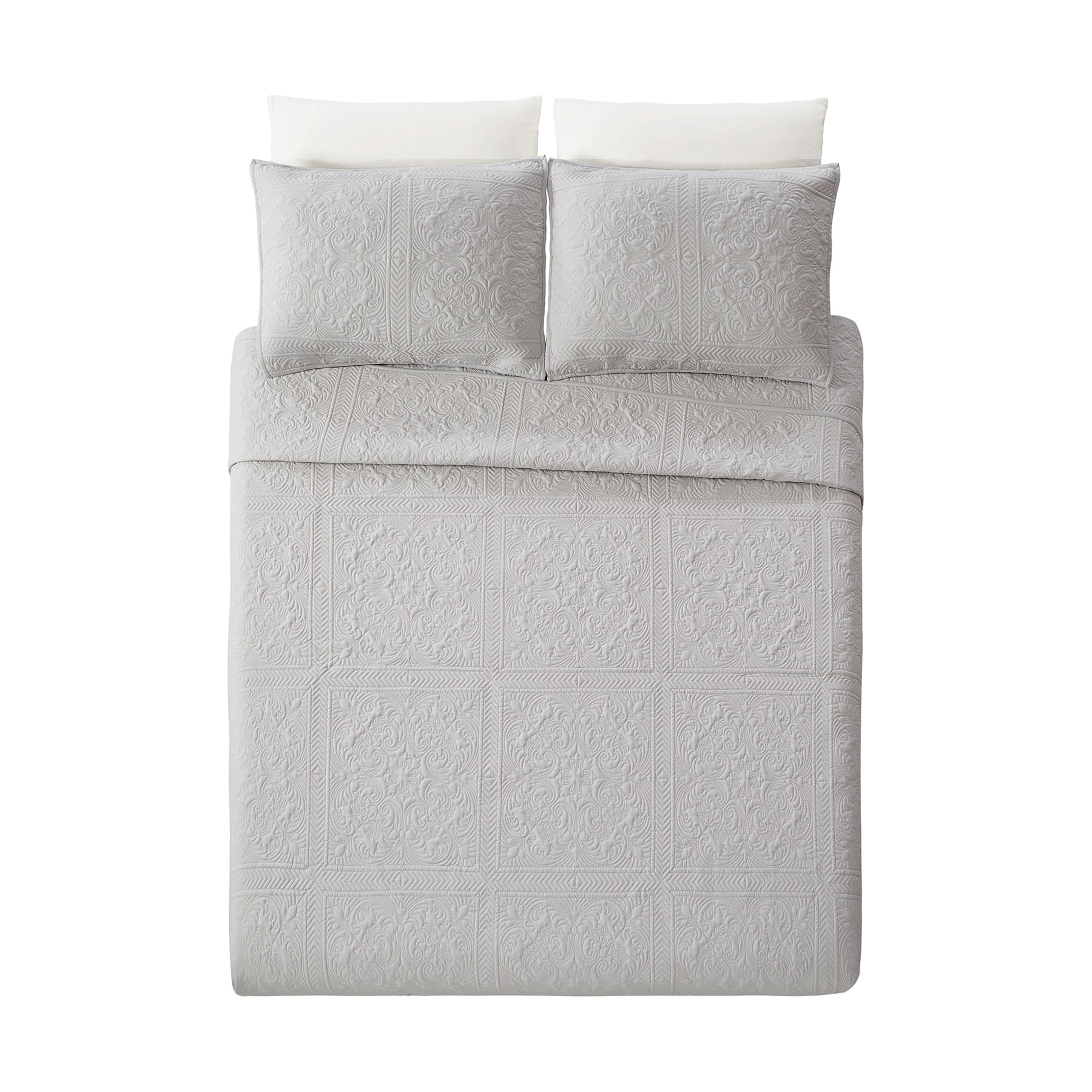 Modern Heirloom Solid Stitch Gray 3-Piece Bedspread Set, Full/Queen