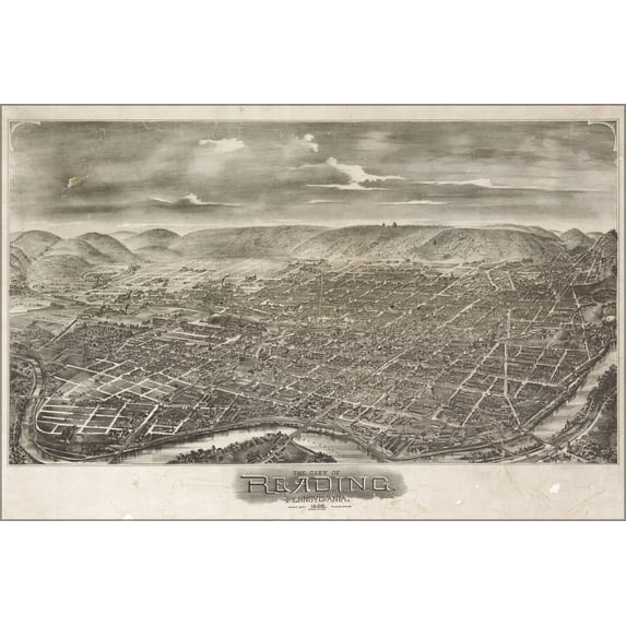 24"x36" Gallery Poster, map of city of Reading, Pennsylvania 1898