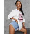 thumbnail image 5 of Car And Letter Graphic Drop Shoulder Oversized Tee Graphic Tees Women Tops, 5 of 10
