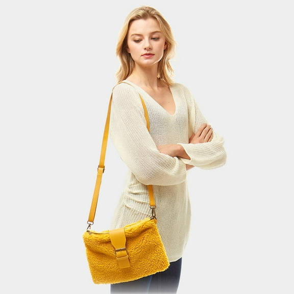 Sherpa Fleece Belt Crossbody Bag