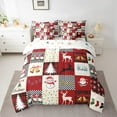thumbnail image 2 of Homewish Merry Christmas Teens Twin Bedding Sets 7-Piece, Vintage Red Patchwork Bedding Comforter Set, Kawaii Rindeer Snowman Reversible Sheet Sets, Lightweight Room Decor, 2 of 7