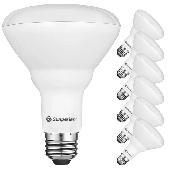 Sunperian BR30 LED Flood Bulb, 8.5W, 2700K Warm White, 800 Lumens, Dimmable, Enclosed Fixture Rated, UL Listed 6-Pack