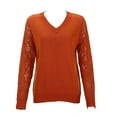 thumbnail image 3 of UJNDER Solid Color Long Sleeve Knit Sweater with Hollow Out Yoke Design Soft Comfortable Pullover Top Casual Orange M, 3 of 3