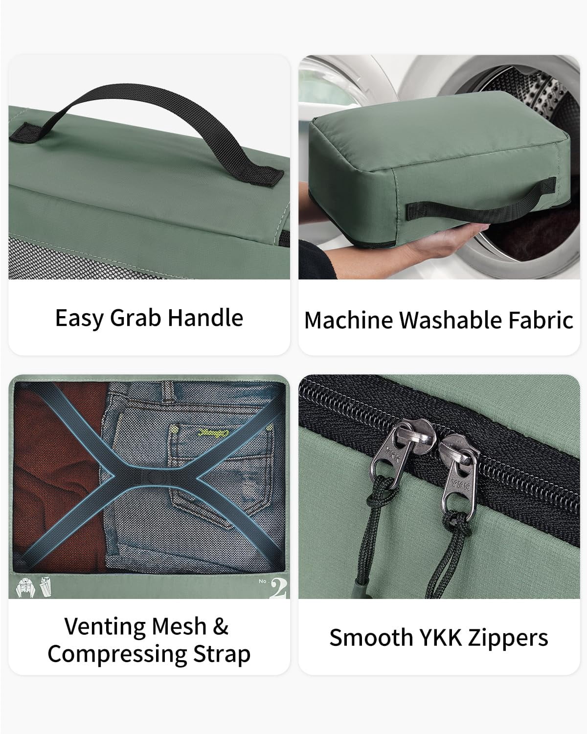 7 Pcs Packing Cubes for Travel Organizer Tear-Resistant with Number Icon Handle Storage Bags for Carry on Bag for Clothes Shoes, Green