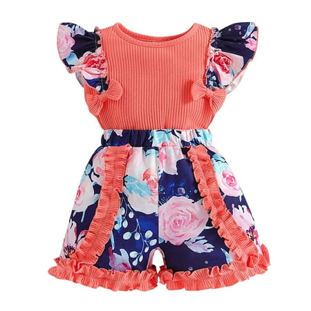 

Toddler Girls Outfits Holiday Outfits Kids Baby Spring Summer Floral Cotton Ribbed Sleeveless Tops Shorts Fall Girls Clothings 4 Years-5 Years