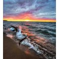 thumbnail image 3 of Driftwood Duvet Cover Set, Driftwood on the Shores of the Lake Set Against the Sunset Horizon Image, Decorative 2 Piece Bedding Set with 1 Pillow Shams, Twin Size, Blue Grey Orange, by Ambesonne, 3 of 3