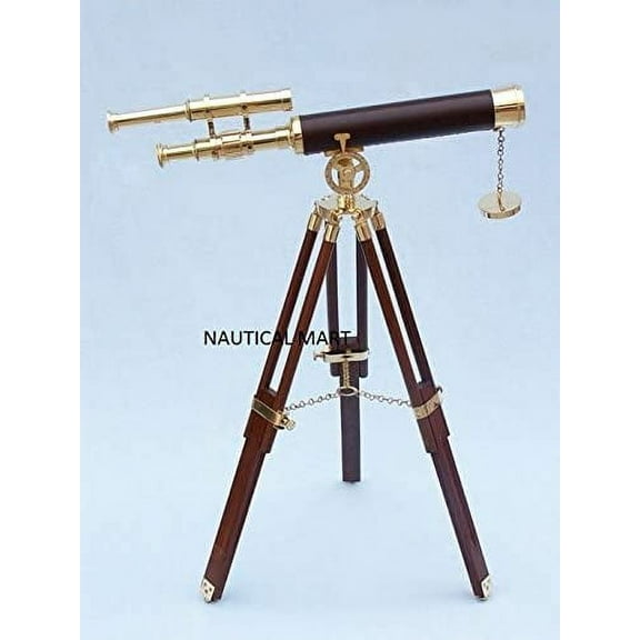 Nauticalmart 45" Floor Standing Brass & Leather Telescope