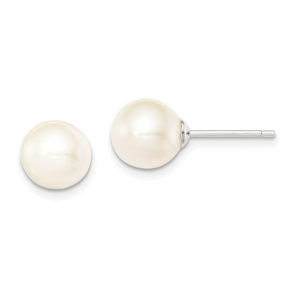 Sterling Silver 8-9mm White Freshwater Cultured Round Pearl Stud Earrings