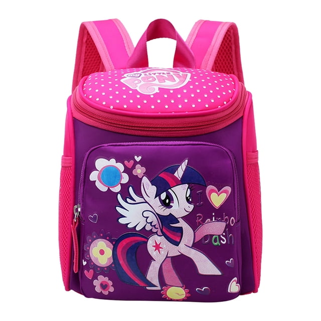 Mochila escolar para niños con dibujos animados de caballo pequeño, a la moda, color rojo rosa