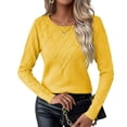thumbnail image 3 of Womens Trendy Casual Crewneck Long Sleeve Cable Knit Light-Weight Oversized Fall Sweaters Pullover Tops Yellow L, 3 of 8
