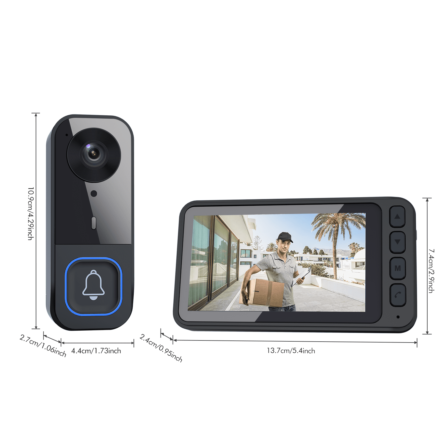 Wireless Video Doorbell with 4.5" IPS Display Screen, 720P HD 120° Wide Angle Door Bell Camera with Night Vision, 2-Way Intercom 1000mAh Battery Local Storage No WiFi No App for Home Security