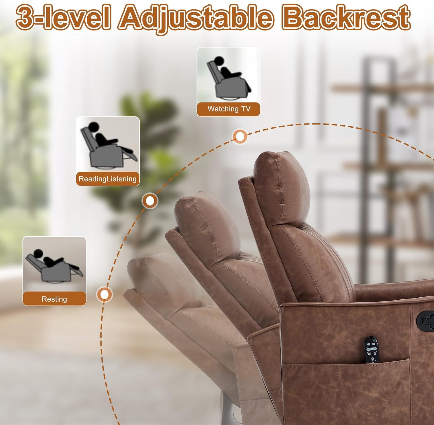 AENKYO Swivel Recliner Chair, Manual Rocking Massage Chair with Heat for Adults, for Living Room,Tan Faux Leather