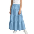 thumbnail image 4 of NAISIBABY Girls Midi Skirt, Flowy Ruffle Elastic Waist Over the Knee Summer Casual Dance Tiered Long Skirt Blue 4T, 4 of 7