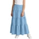 thumbnail image 4 of Falda larga con volantes y bolsillos para niña, cintura elástica, informal, escalonada, de poliéster, 4 of 7