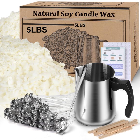 Kit de fabricación de velas de cera de soja Suministros Cera de vela natural para hacer velas Kit de manualidades y arte DIY para adultos Niños principiantes Incluye copos de cera de soja de 5 libras