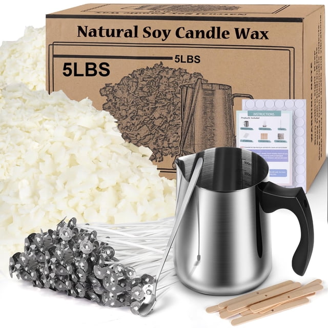 Kit de fabricación de velas de cera de soja Suministros Cera de vela natural para hacer velas Kit de manualidades y arte DIY para adultos Niños principiantes Incluye copos de cera de soja de 5 libras