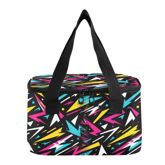 6L Insulated Lunch Bag Square Handheld Cooler Tote Vibrant Lightning Bolt Pattern Reusable Thermal Bag with Polyester & Aluminum Lining for Work Picnic Travel