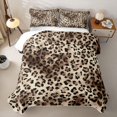 thumbnail image 2 of Meiyoeat Retro Leopard Print Bed Spread Queen,Furry Animal Pattern Queen Coverlet Set,Beige Brown, 2 of 7