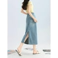 thumbnail image 4 of Vintage American High Waist A-Line Denim Skirt, Tencel Lyocell, Ultra Soft Mid-Length Skirt with Back Slit for Women, 4 of 7
